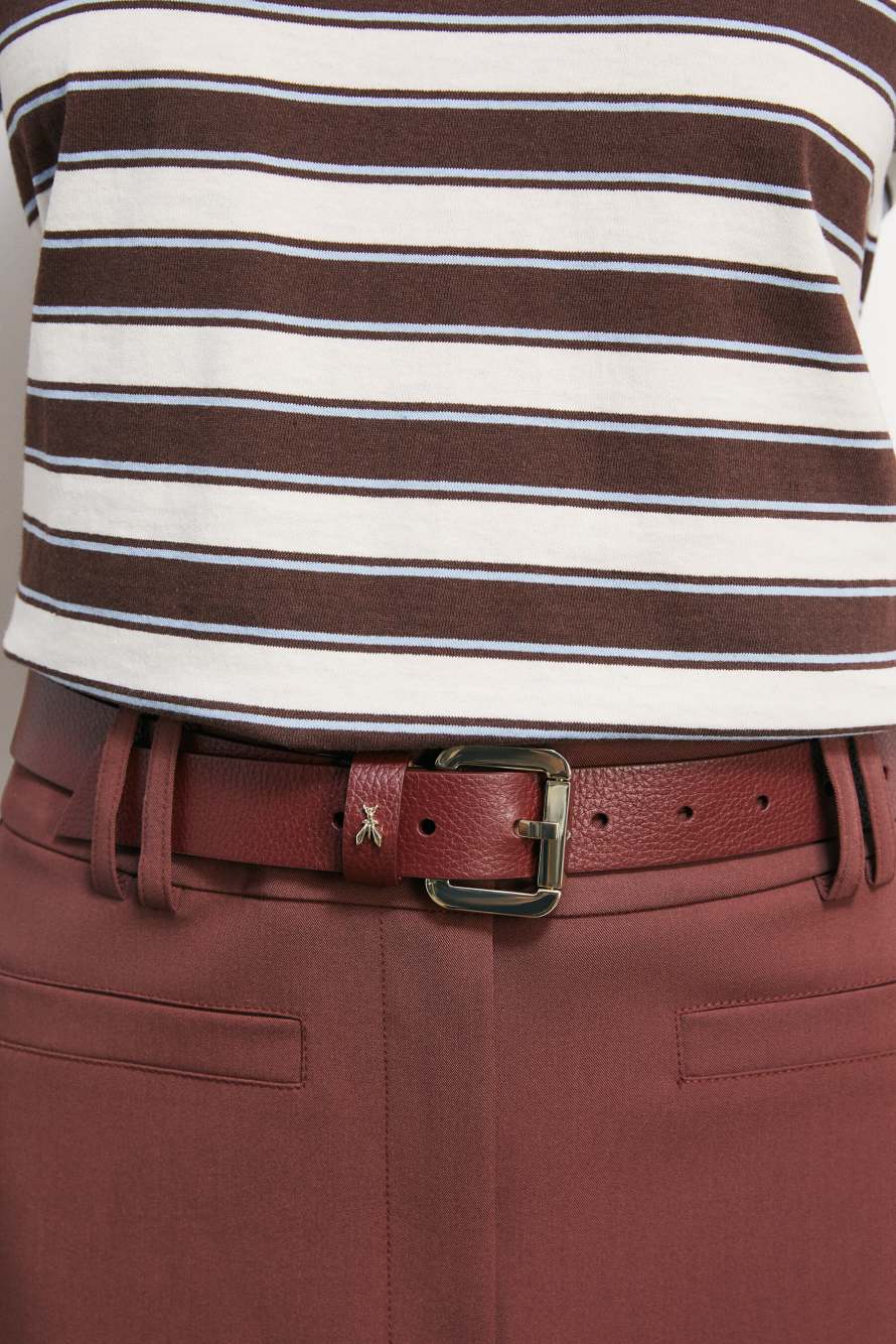 Roller buckle-adorned low-waist belt, Brown, Patrizia Pepe