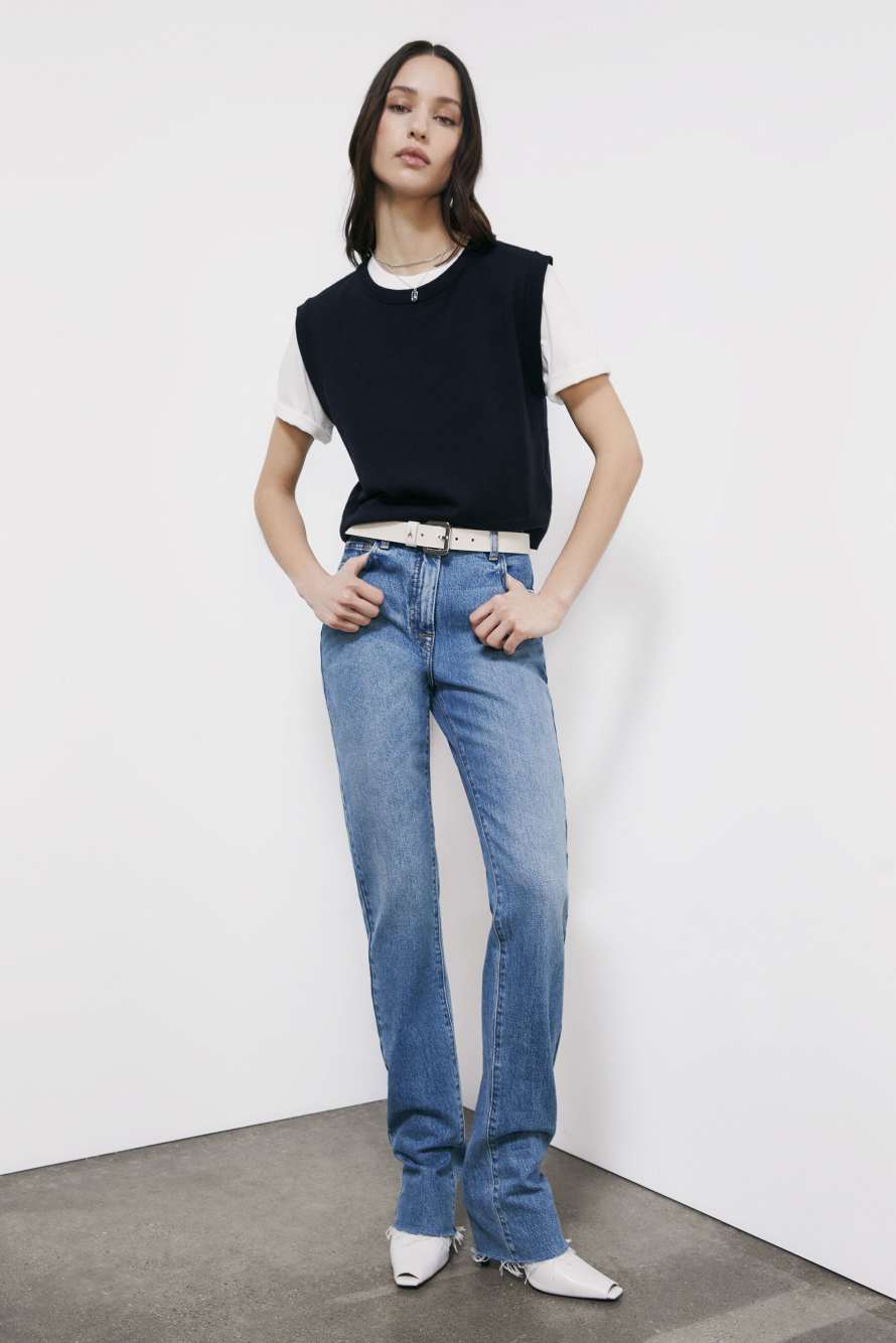 Wool vest with round neckline, Blue, Patrizia Pepe