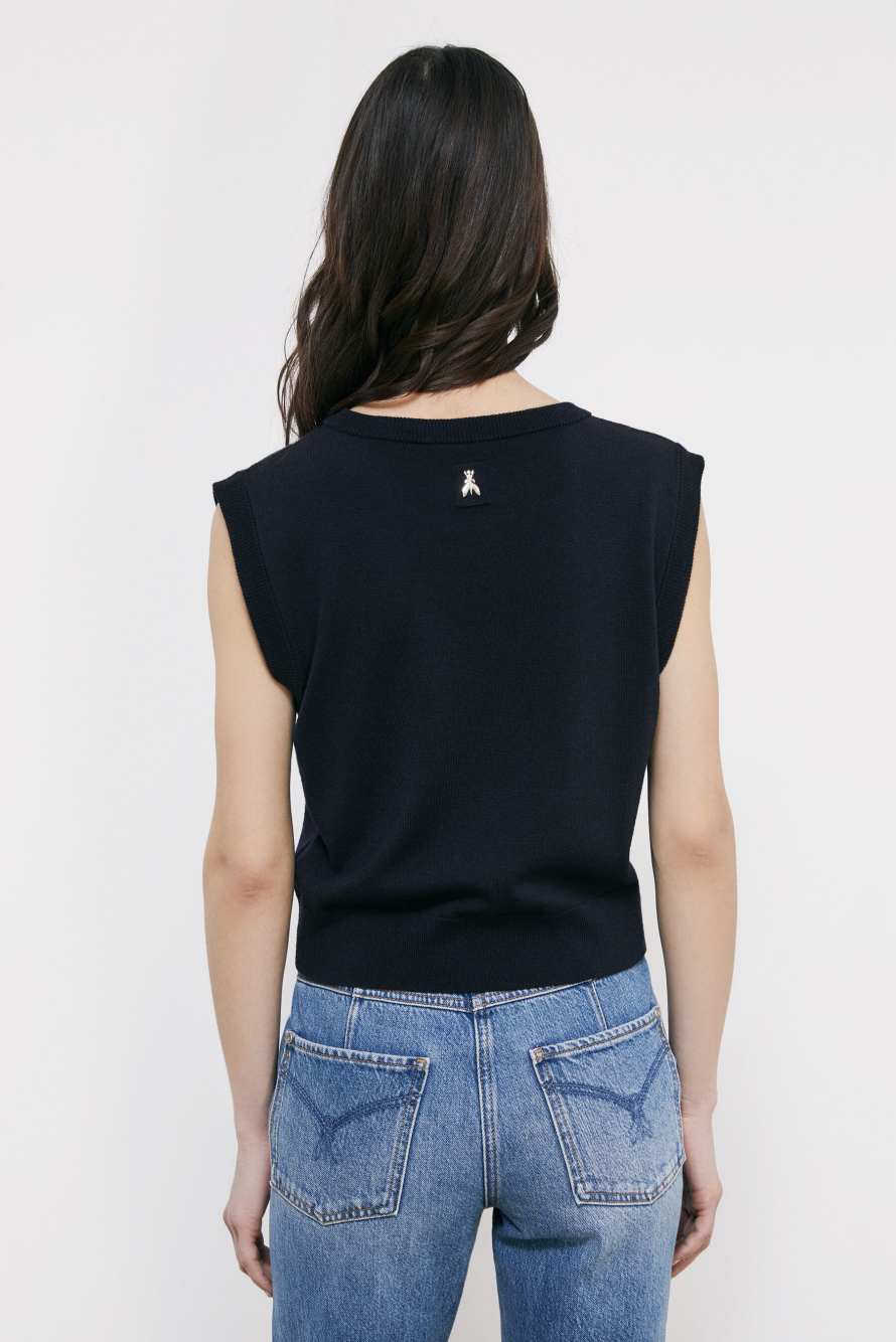 Wool vest with round neckline, Blue, Patrizia Pepe