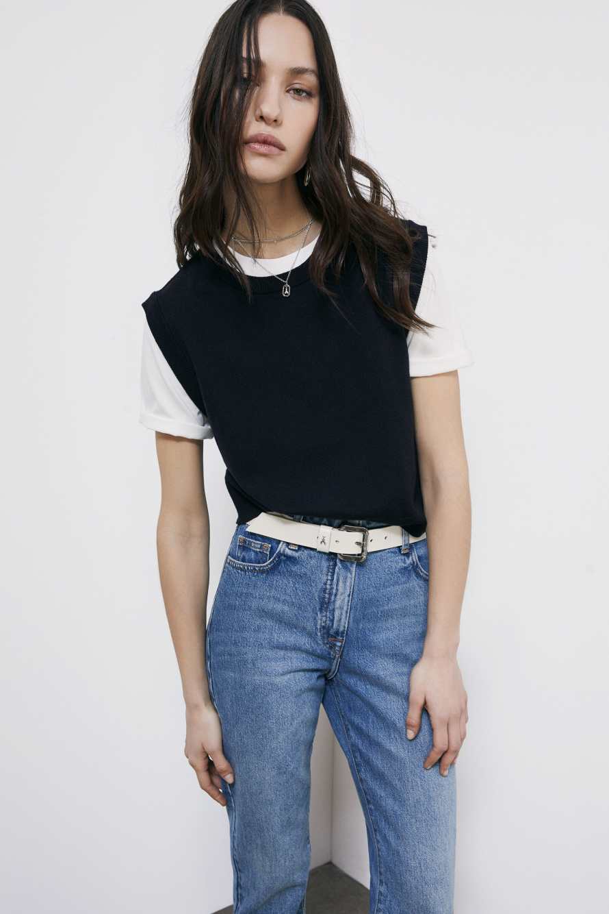 Wool vest with round neckline, Blue, Patrizia Pepe