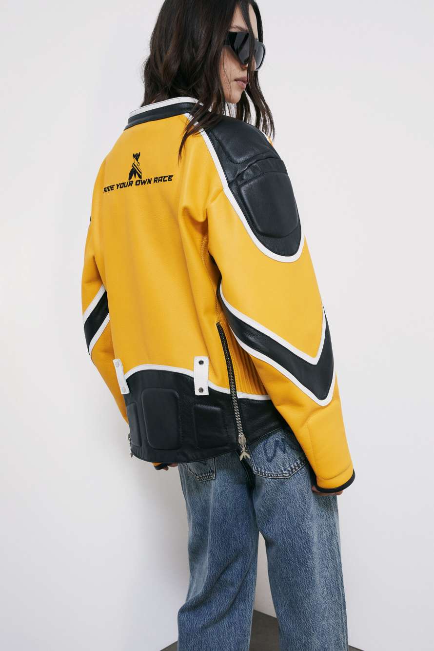 Racing leather biker jacket, Yellow/Black, Patrizia Pepe