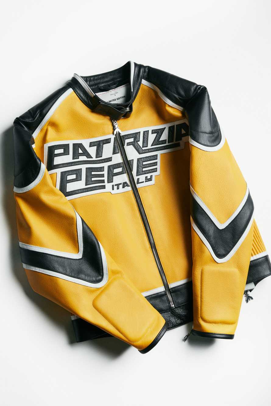 Racing leather biker jacket, Yellow/Black, Patrizia Pepe