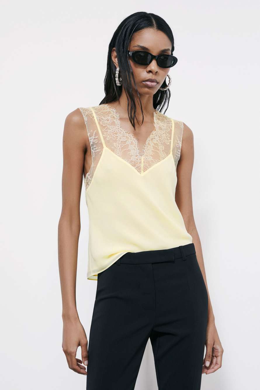 Top mit Details aus Spitze, Gelb, Patrizia Pepe