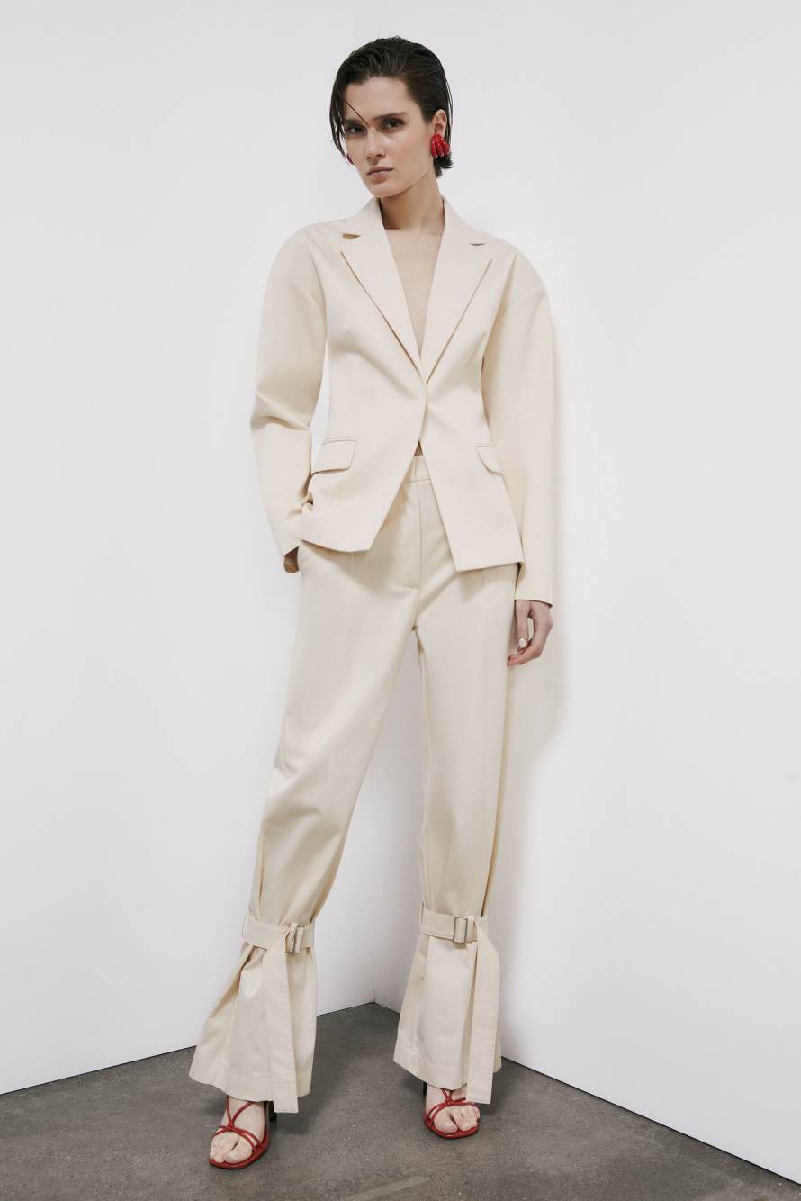 Slim blazer with belt, White, Patrizia Pepe