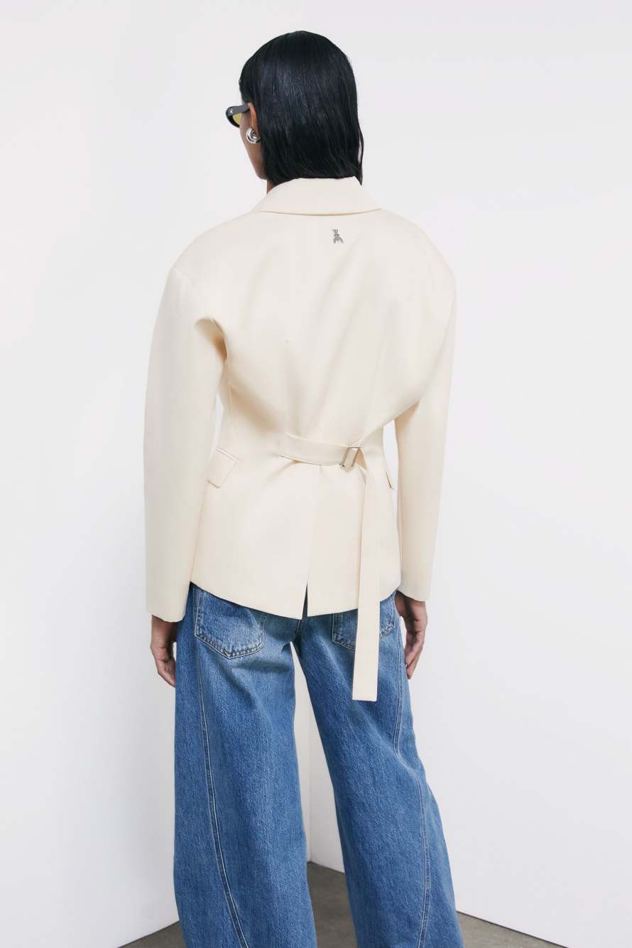 Slim blazer with belt, White, Patrizia Pepe