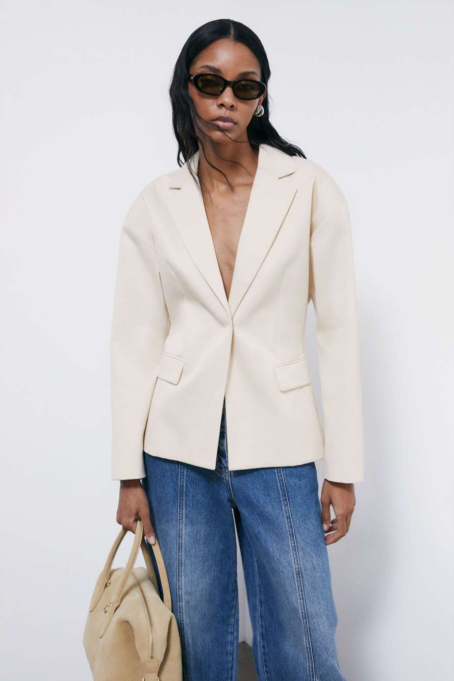 Slim blazer with belt, White, Patrizia Pepe