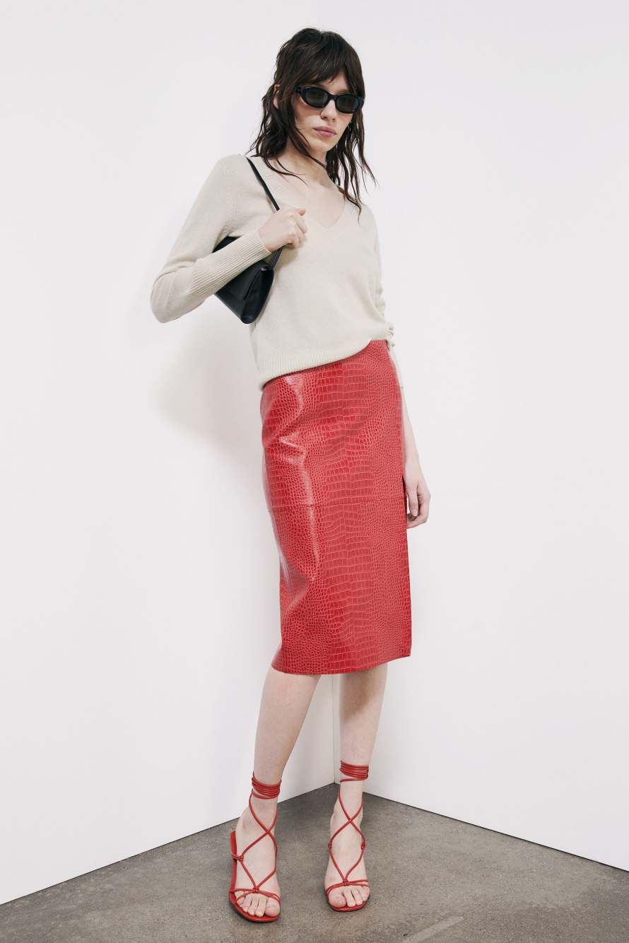 Coated pencil skirt, Red, Patrizia Pepe