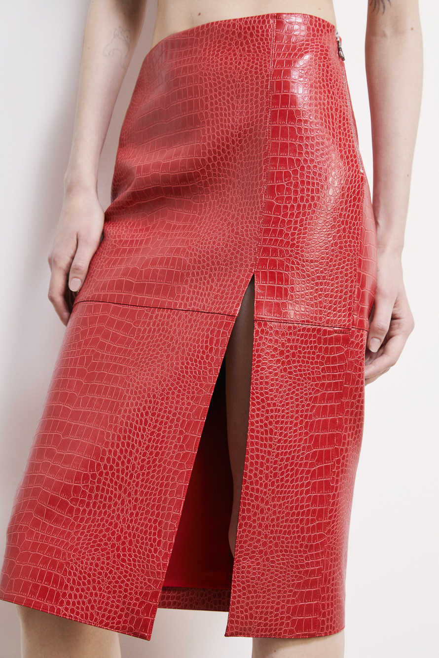 Coated pencil skirt, Red, Patrizia Pepe