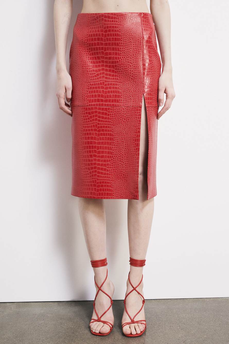 Coated pencil skirt, Red, Patrizia Pepe