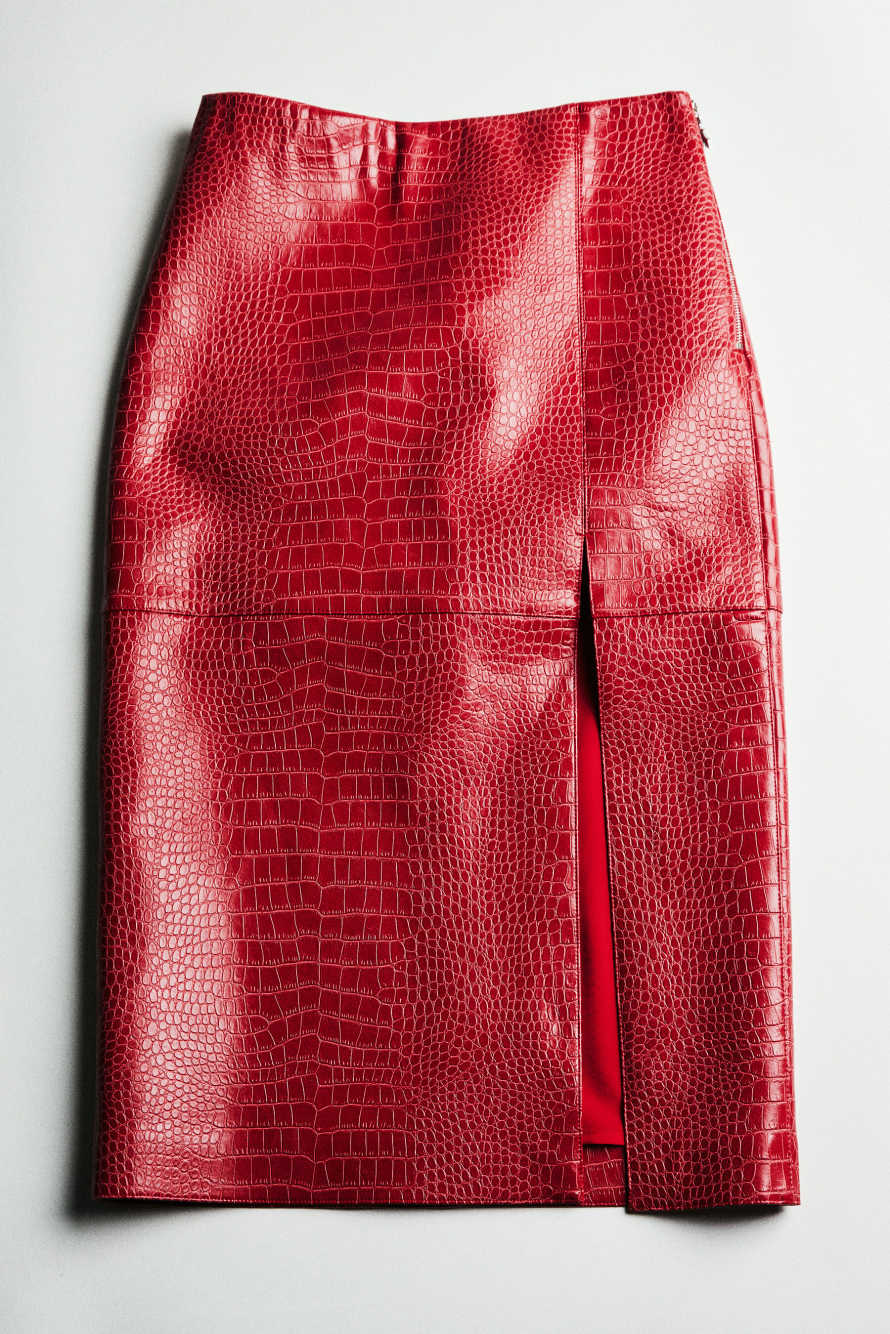 Coated pencil skirt, Red, Patrizia Pepe