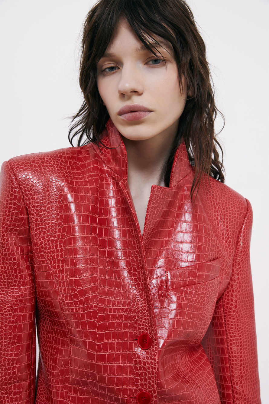 Coated structured blazer, Red, Patrizia Pepe