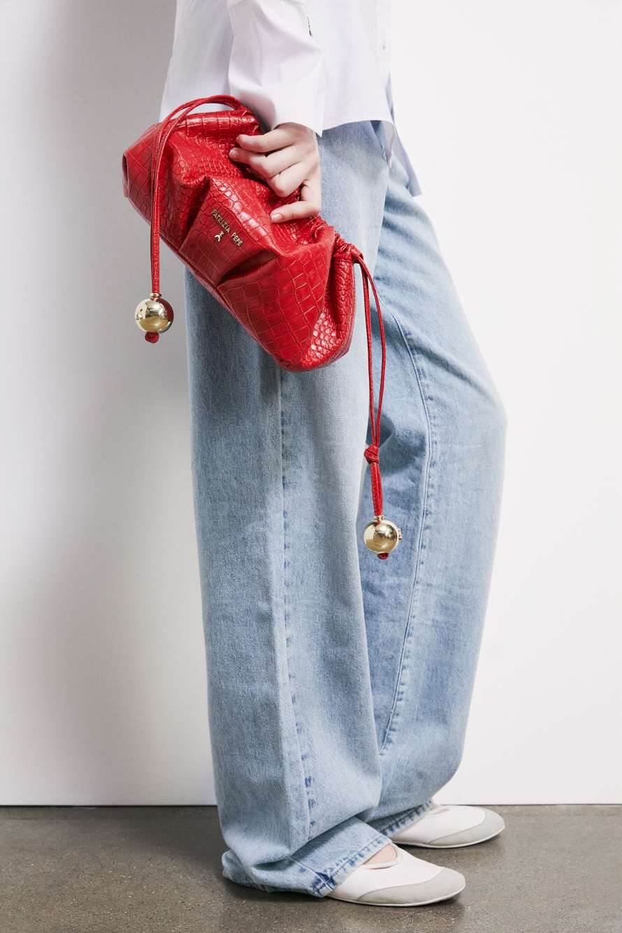 Leather Clutch &ldquo;Bubble Croco&rdquo; Small, Red, Patrizia Pepe