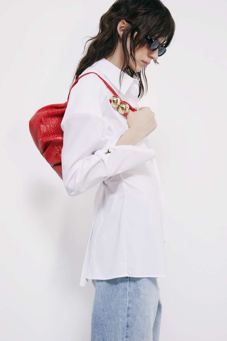 Leather Clutch &ldquo;Bubble Croco&rdquo; Small, Red, Patrizia Pepe