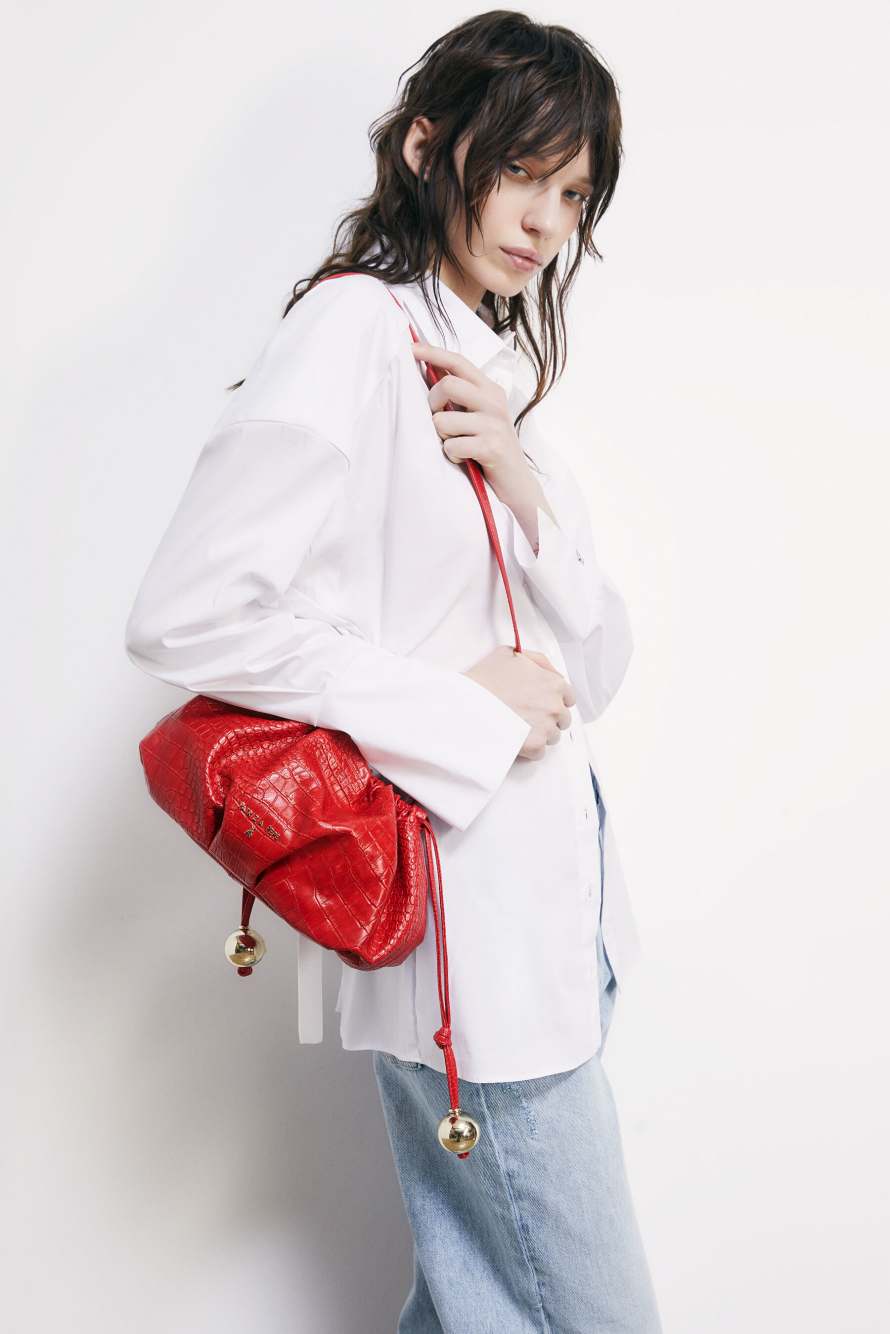 Leather Clutch &ldquo;Bubble Croco&rdquo; Small, Red, Patrizia Pepe