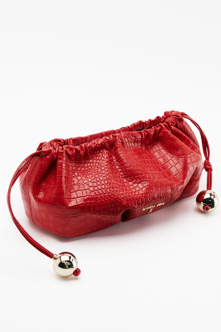 Leather Clutch &ldquo;Bubble Croco&rdquo; Small, Red, Patrizia Pepe