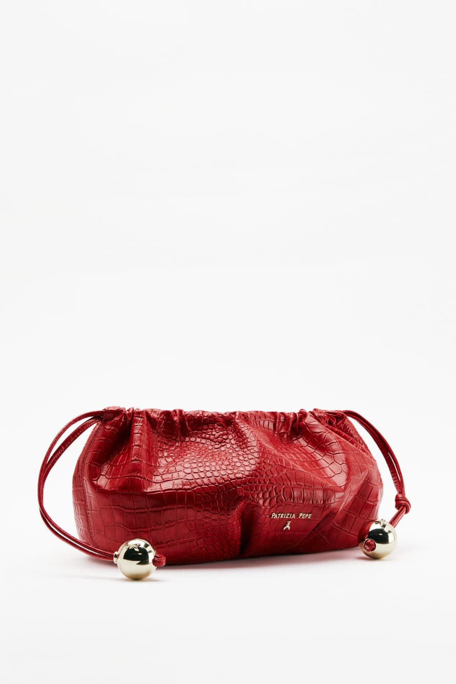 Leather Clutch &ldquo;Bubble Croco&rdquo; Small, Red, Patrizia Pepe