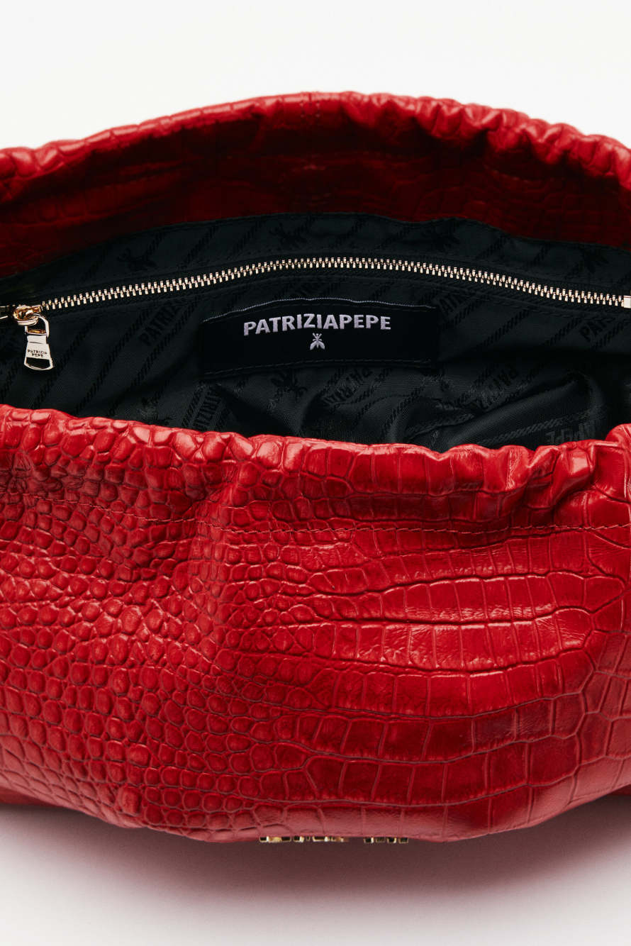 Leather Clutch &ldquo;Bubble Croco&rdquo; Small, Red, Patrizia Pepe