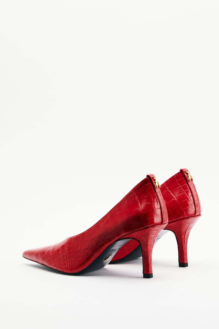 New Minimal Shape Leather Pumps with Croco Print, Red, Patrizia Pepe