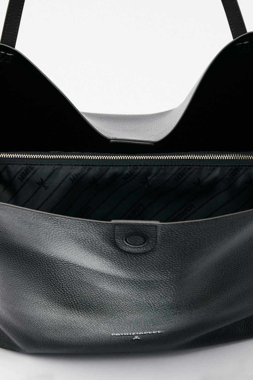 Never Complete shopping bag in hammered leather, Black, Patrizia Pepe