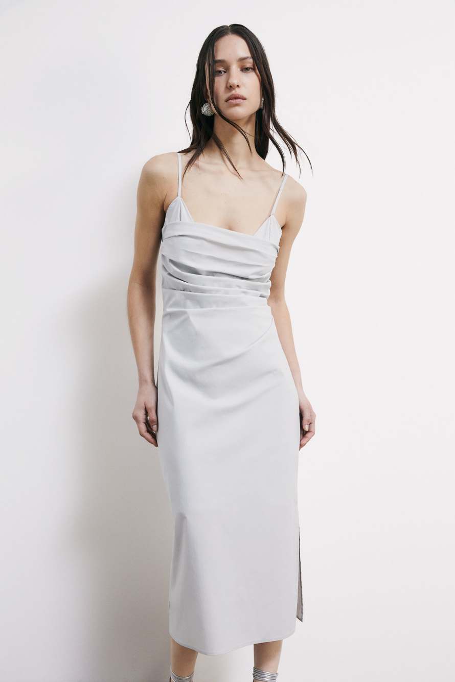 Midi bustier poplin dress, Grey, Patrizia Pepe