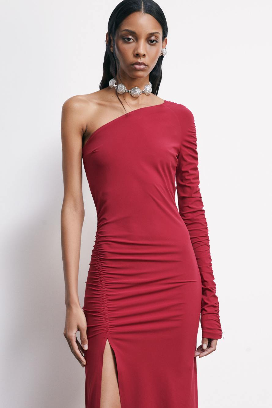 Asymmetric long ceremony dress, Red, Patrizia Pepe