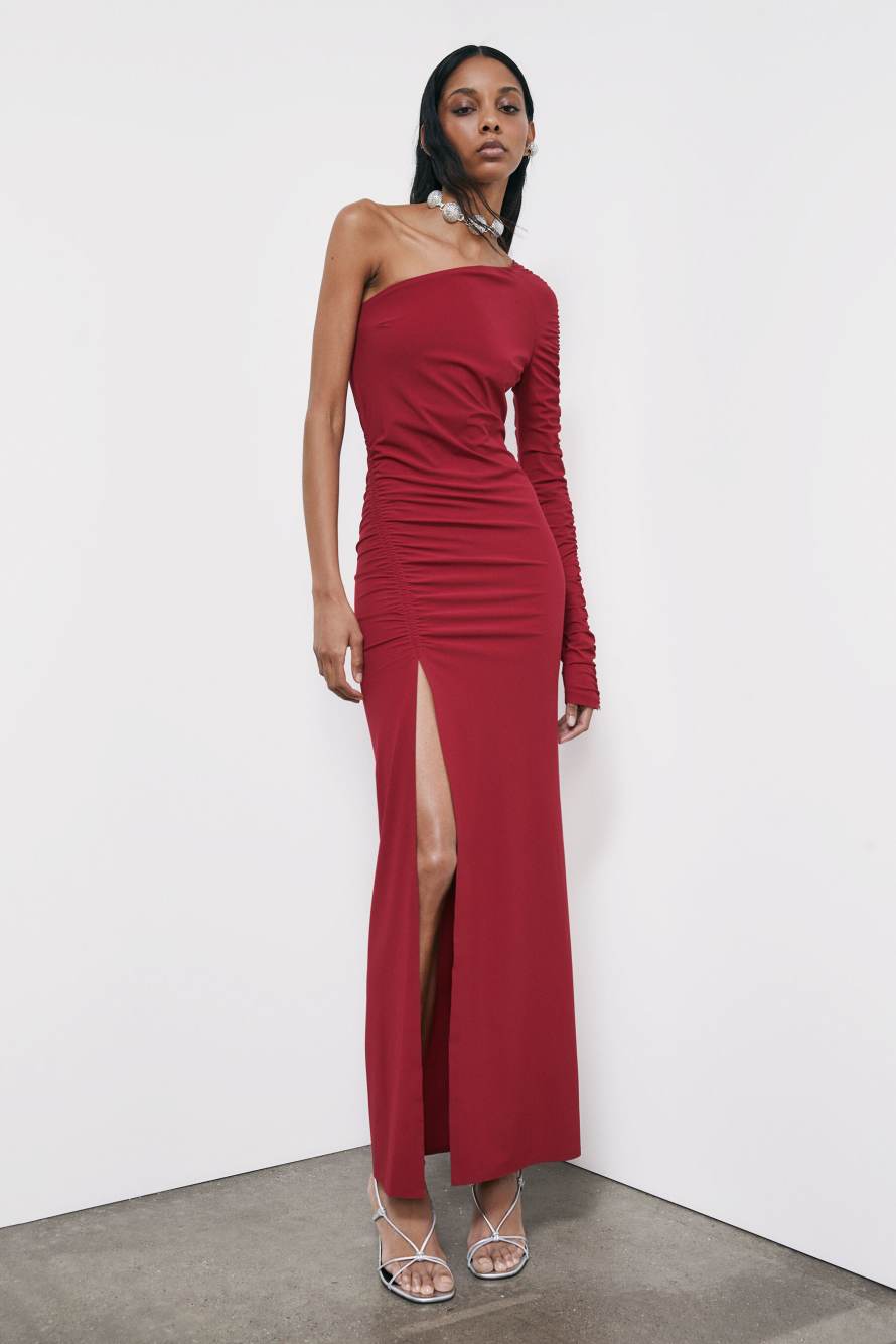Asymmetric long ceremony dress, Red, Patrizia Pepe