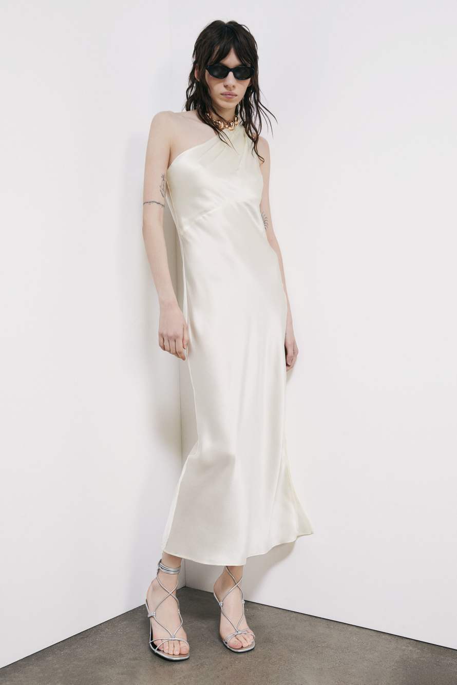 One-shoulder silk satin dress, 0, Patrizia Pepe