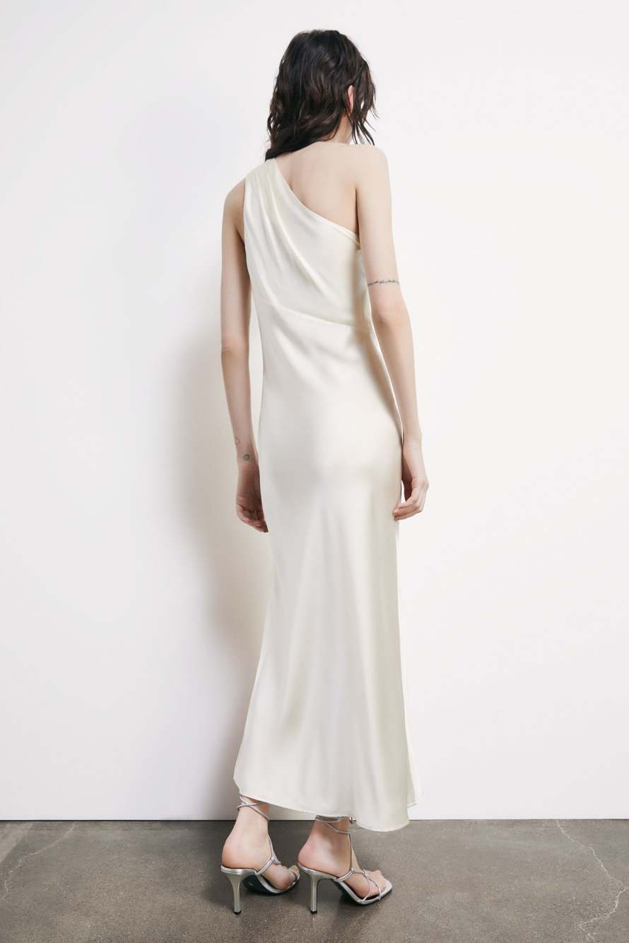 One-shoulder silk satin dress, 0, Patrizia Pepe