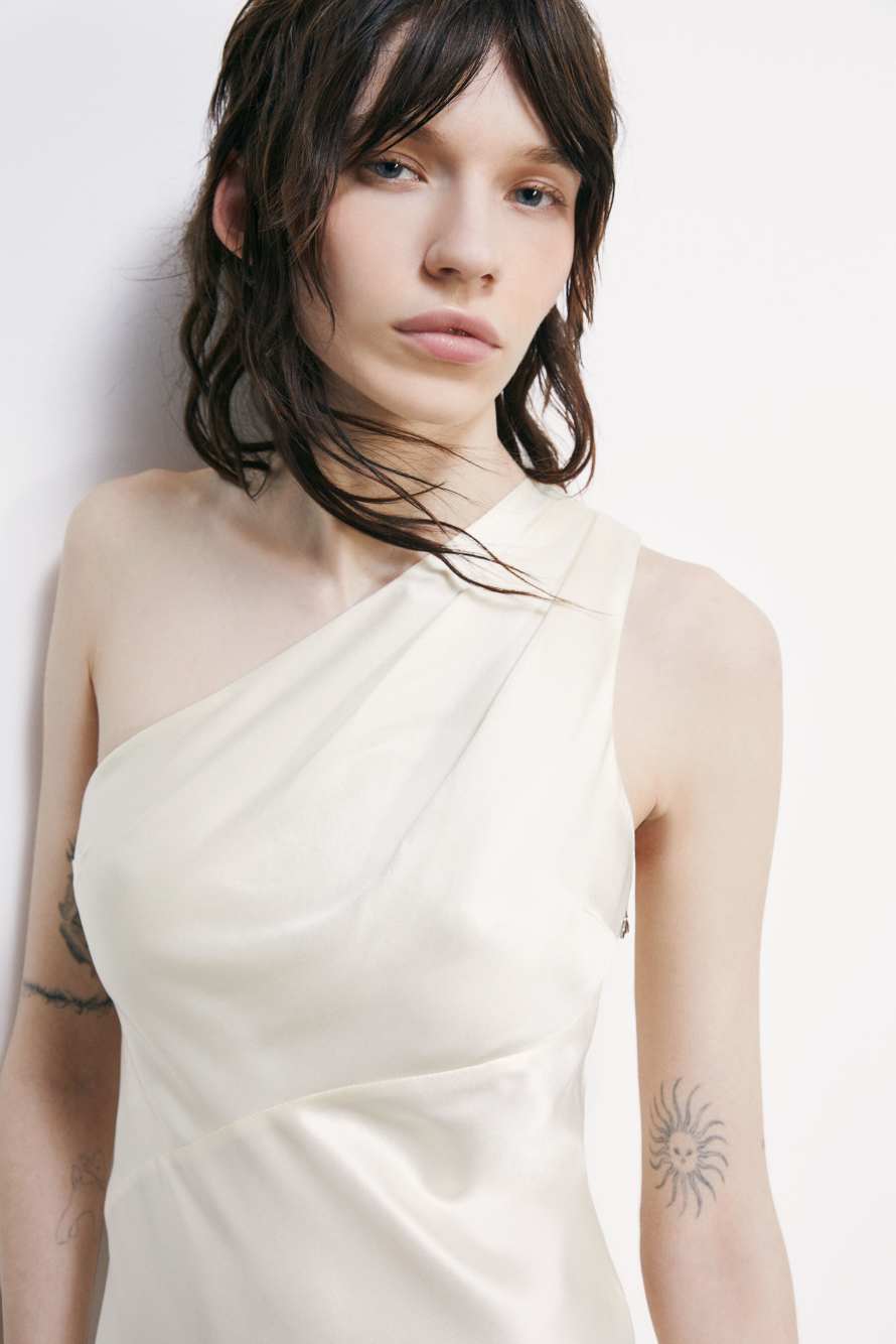 One-shoulder silk satin dress, 0, Patrizia Pepe