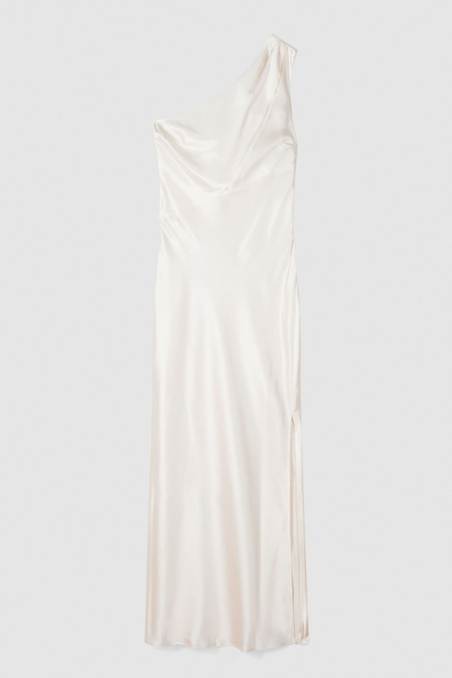One-shoulder silk satin dress, 0, Patrizia Pepe