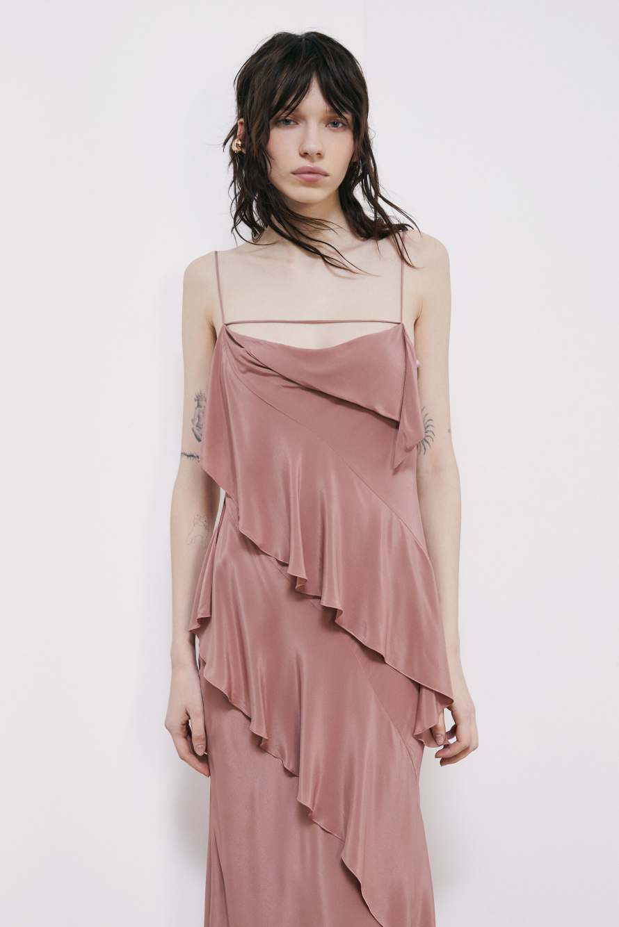 Long ruffled dress, Pink, Patrizia Pepe