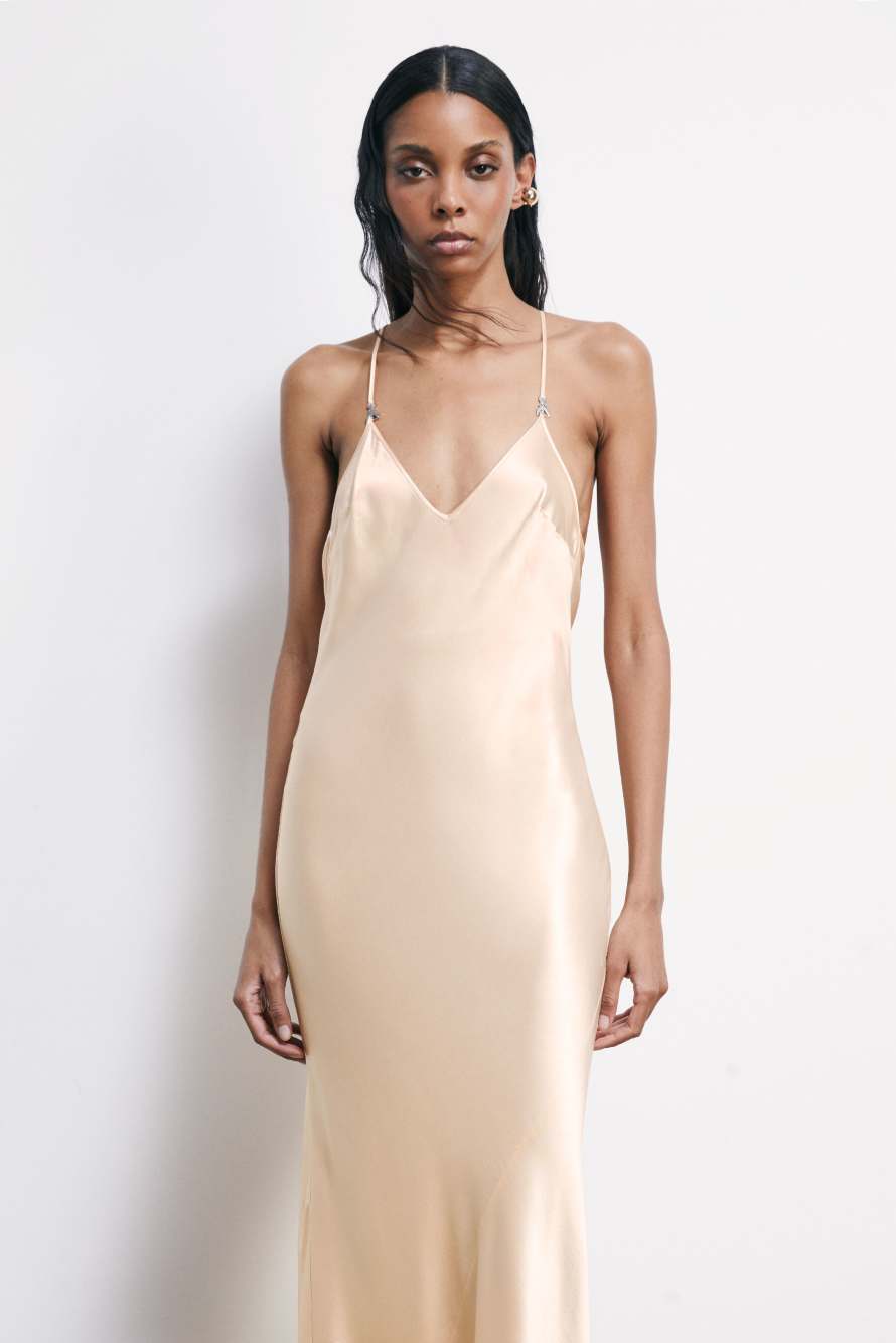 Fluid satin ceremony dress, Pink, Patrizia Pepe