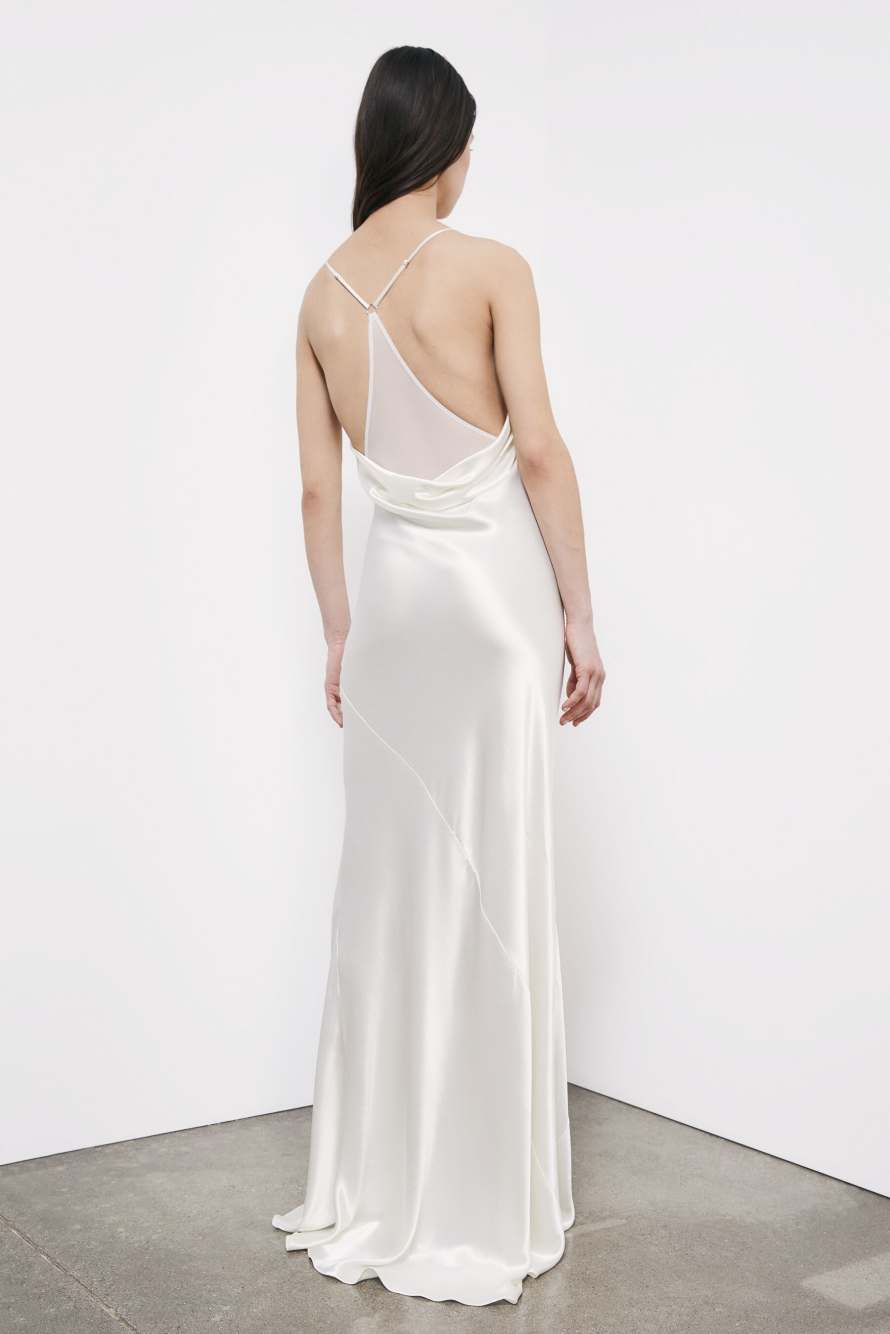 Fluid satin ceremony dress, White, Patrizia Pepe