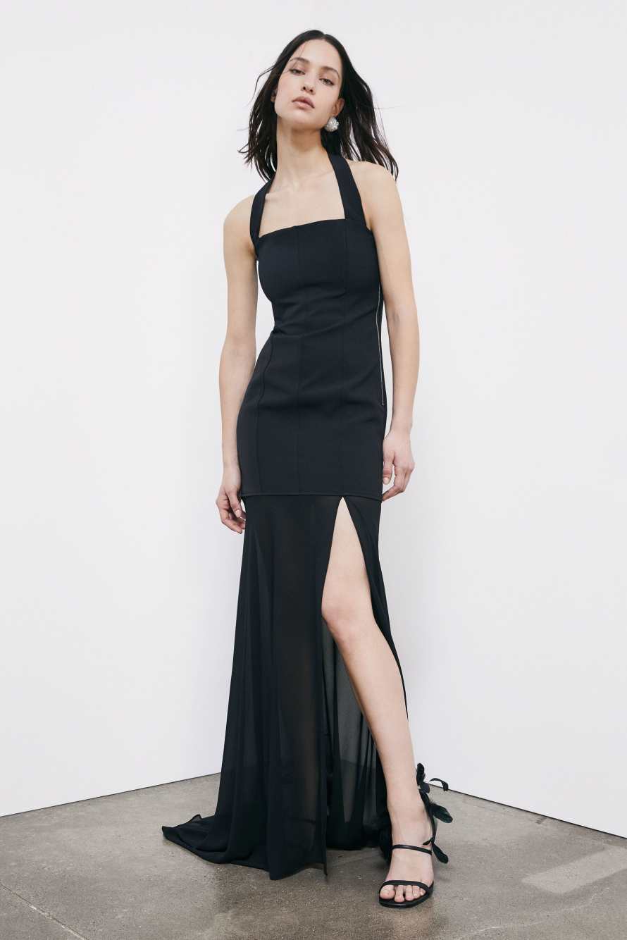 Bustier ceremony dress in mixed fabrics, Black, Patrizia Pepe