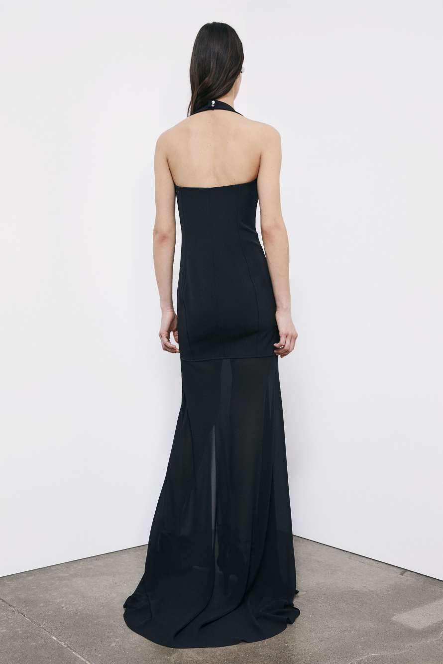 Bustier ceremony dress in mixed fabrics, Black, Patrizia Pepe