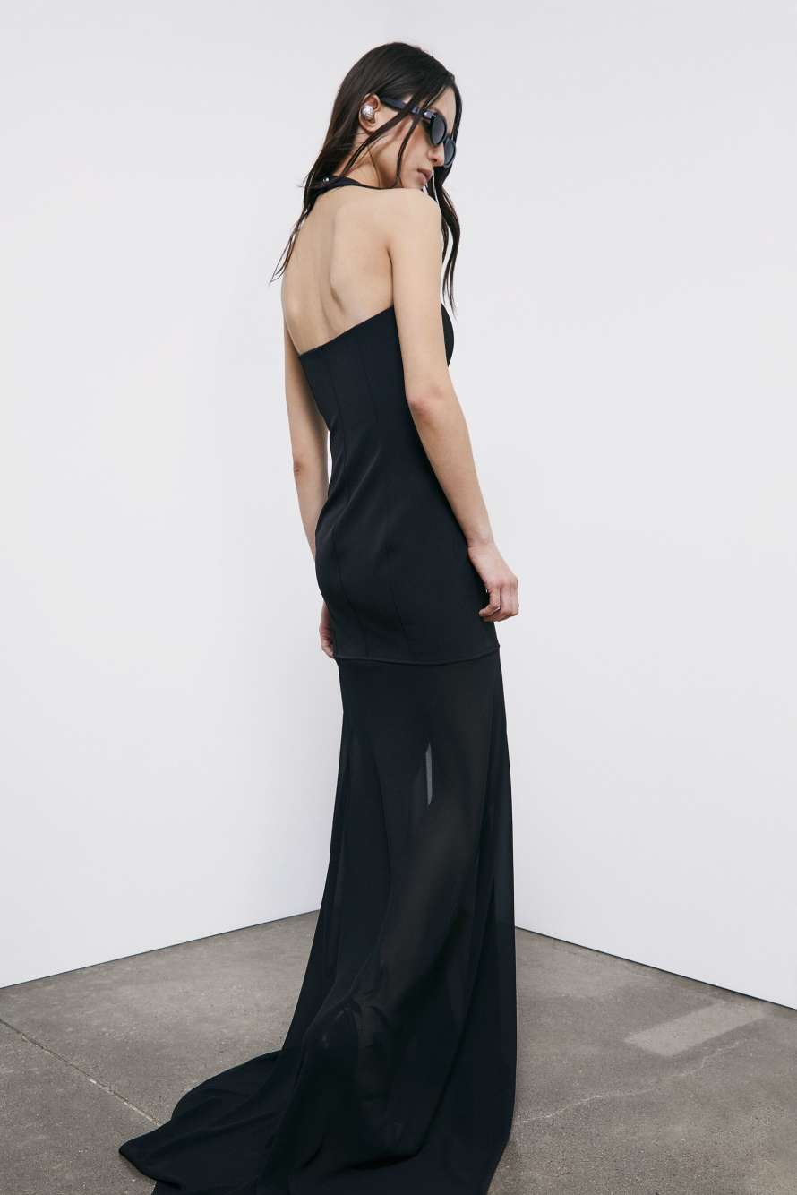 Bustier ceremony dress in mixed fabrics, Black, Patrizia Pepe