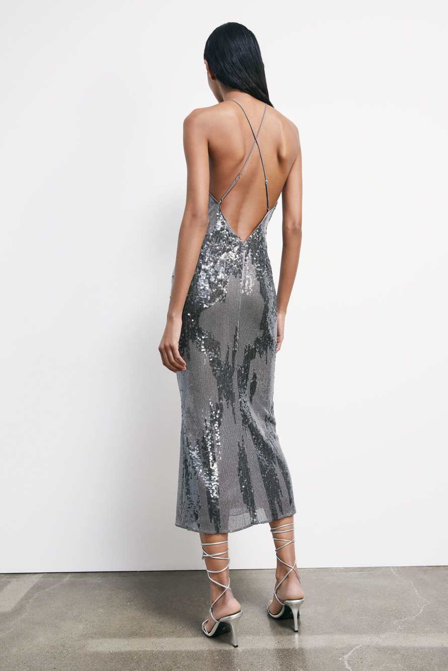 Long evening dress with all-over sequins, Patrizia Pepe