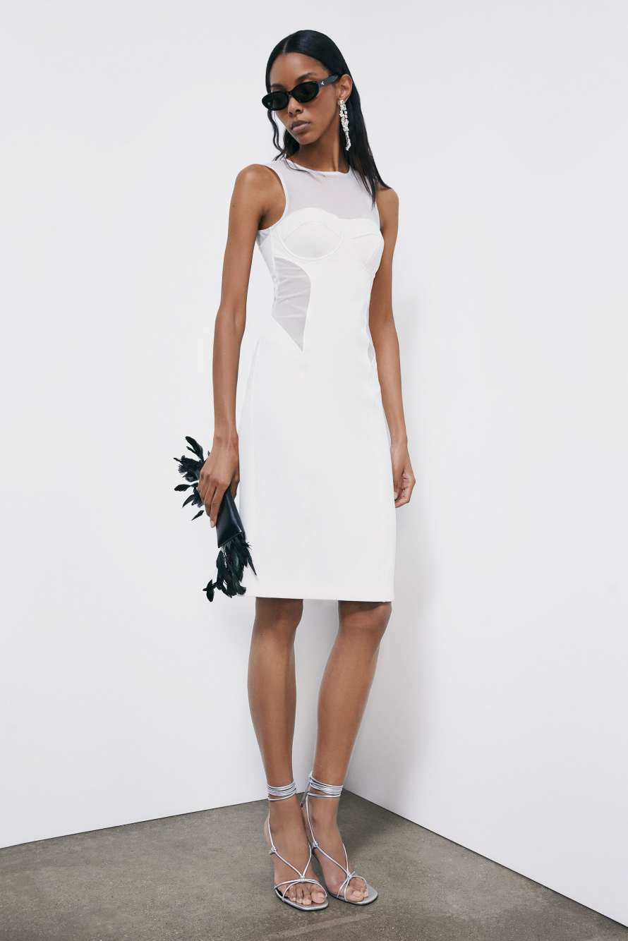 Midi bustier dress in mixed fabric, White, Patrizia Pepe