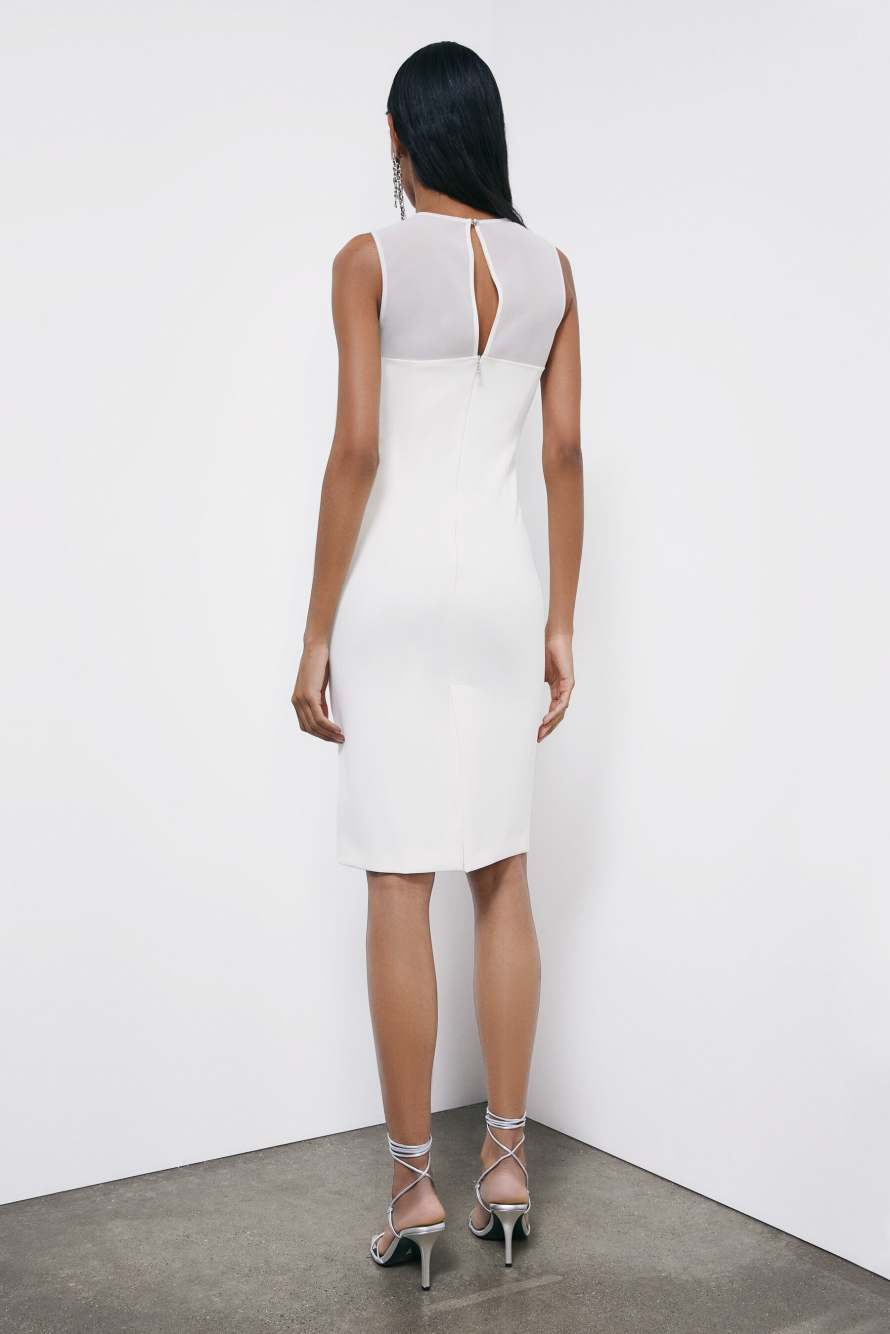 Midi bustier dress in mixed fabric, White, Patrizia Pepe
