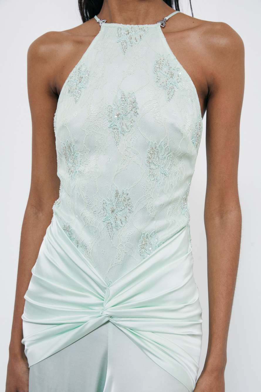 Long ceremony dress with jewel insert, Mint, Patrizia Pepe