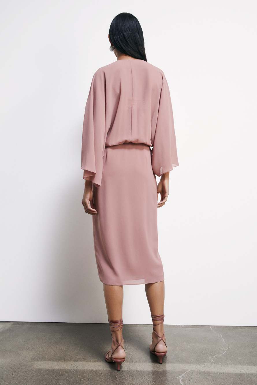 Fluid kimono dress in georgette, Pink, Patrizia Pepe