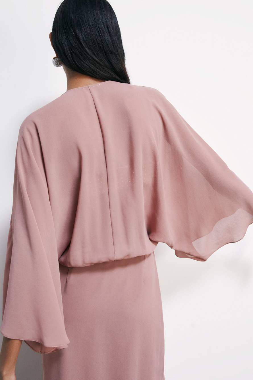 Fluid kimono dress in georgette, Pink, Patrizia Pepe