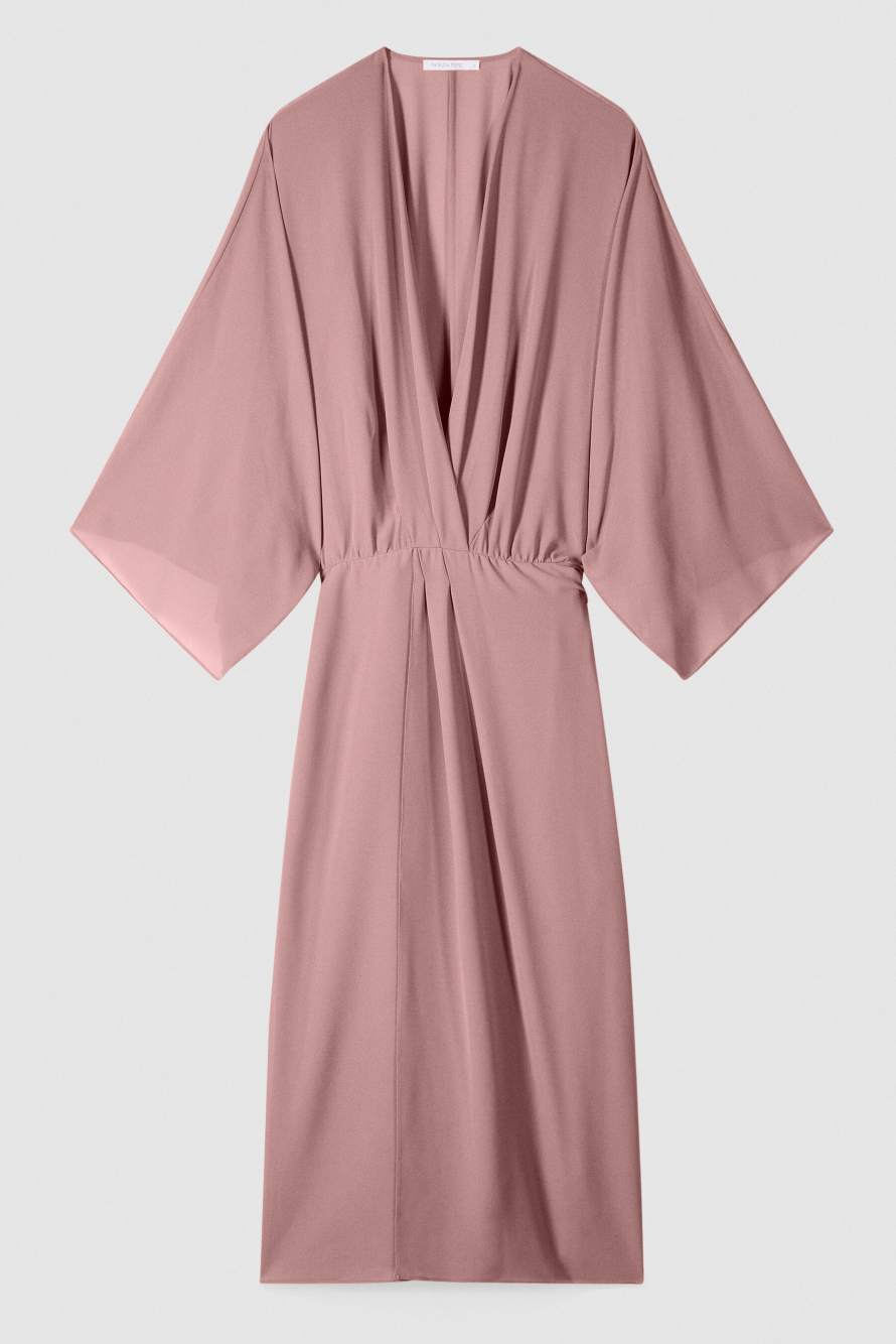 Fluid kimono dress in georgette, Pink, Patrizia Pepe