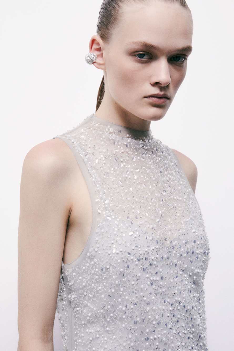 Abito mini in tulle ricamato, White, Patrizia Pepe