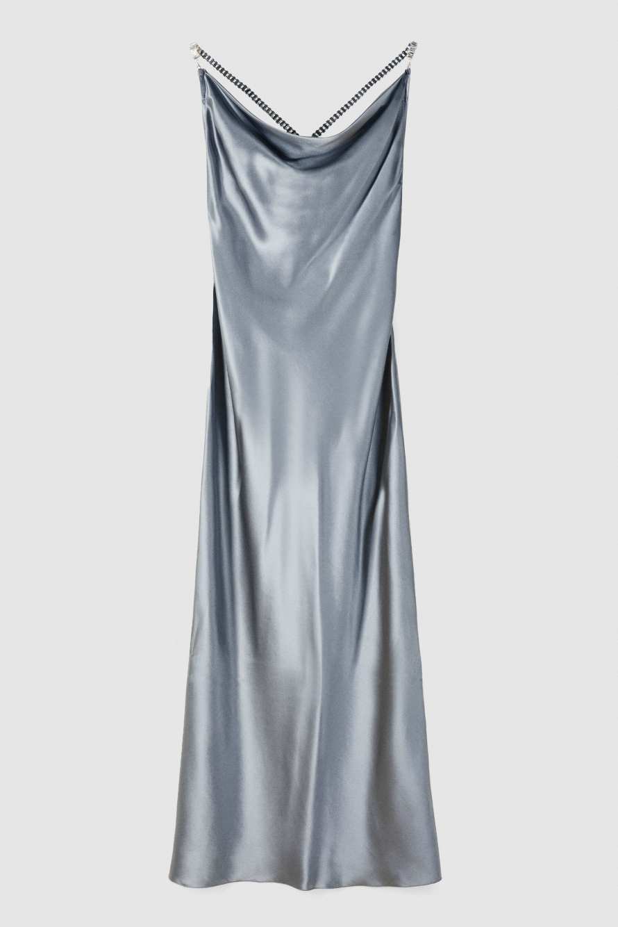 Silk evening dress with jewel detail, Grey, Patrizia Pepe
