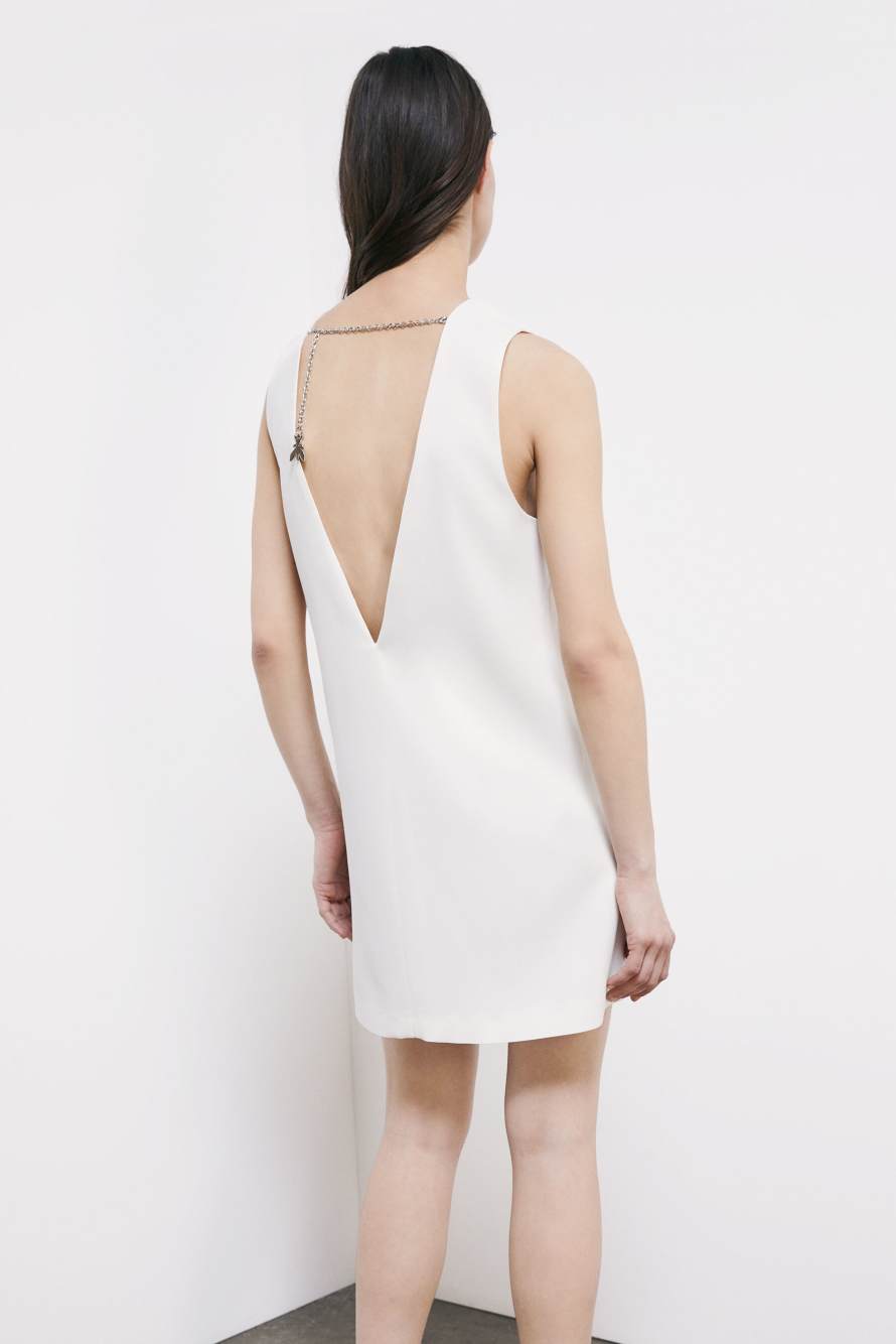 Mini stretch satin dress with jewel detail, White, Patrizia Pepe