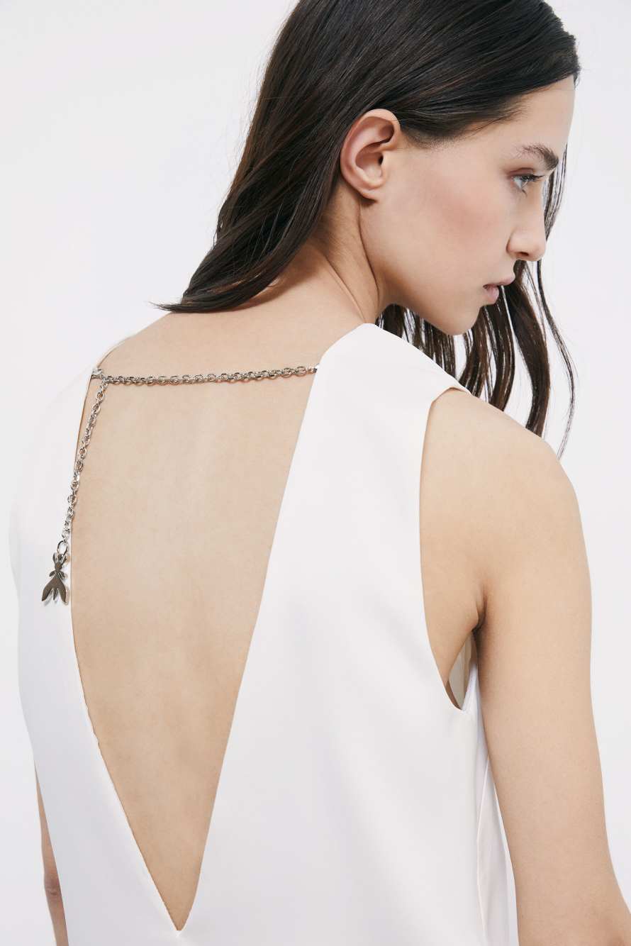 Mini stretch satin dress with jewel detail, White, Patrizia Pepe