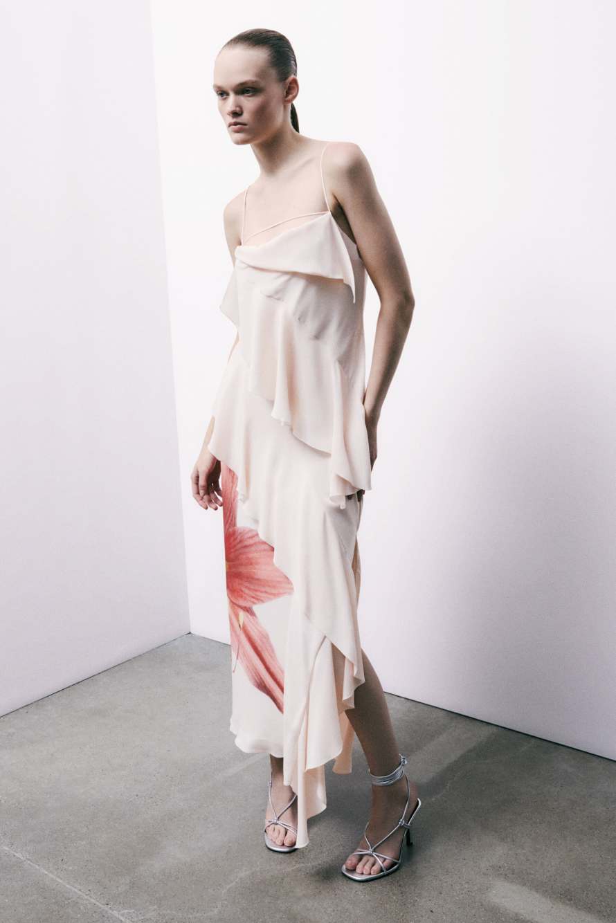 Long dress with ruffles and Flower print, Pink, Patrizia Pepe