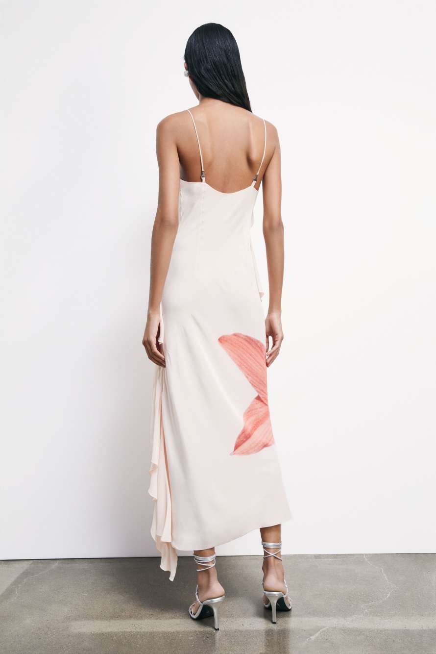 Long dress with ruffles and Flower print, Pink, Patrizia Pepe