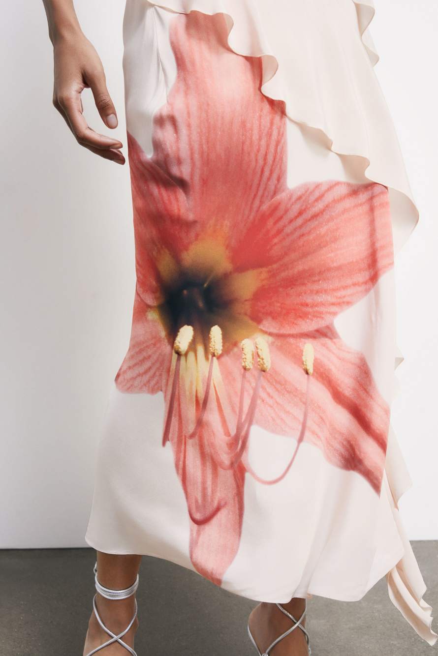 Long dress with ruffles and Flower print, Pink, Patrizia Pepe